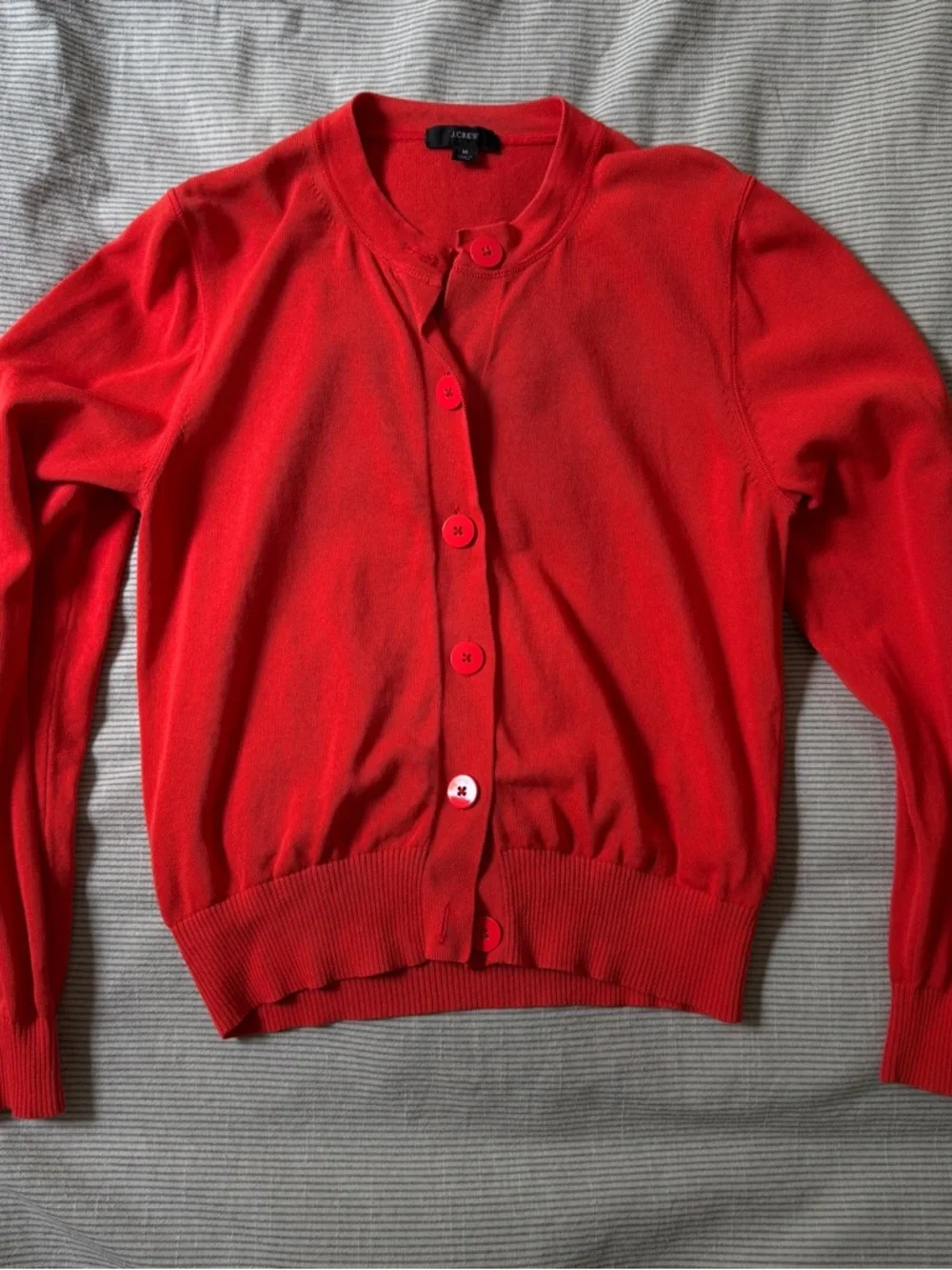 J. Crew Red Button-Front Crewneck Cardigan